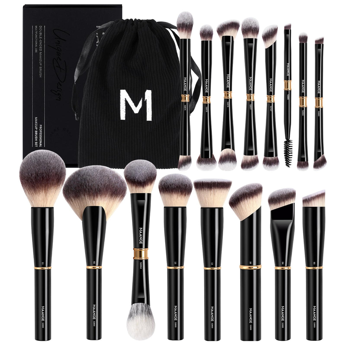 Pinceaux de maquillage MAANGE 18 pièces dans leur pochette noire