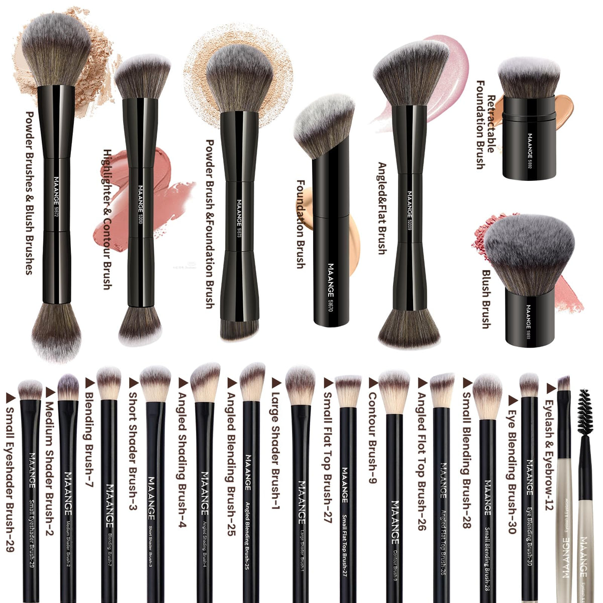 Pinceaux de maquillage MAANGE avec détails en noir