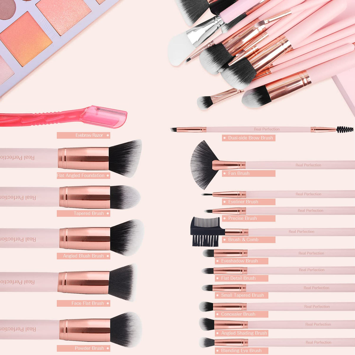 Pinceaux de maquillage Real Perfection avec poils synthétiques et ferrules en aluminium