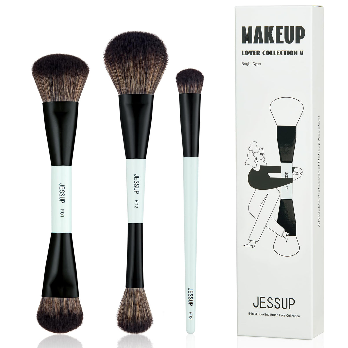Pinceaux maquillage Jessup 3 pièces en bleu, vue de face