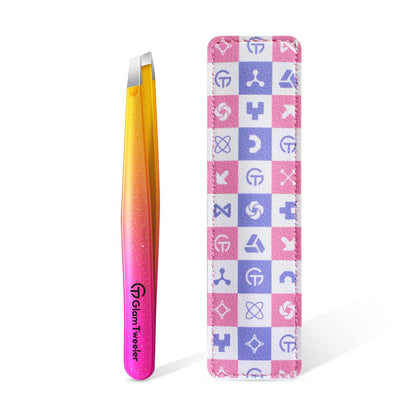 Pinces à épiler GlamTweeler Fuchsia et Jaune avec étui en cuir