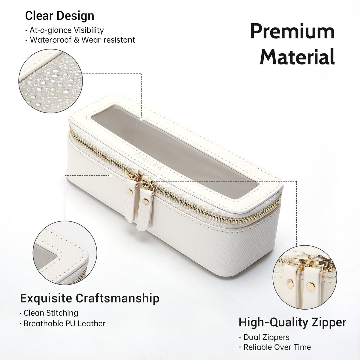 Pochette à maquillage Aveniee sur une table avec produits de beauté