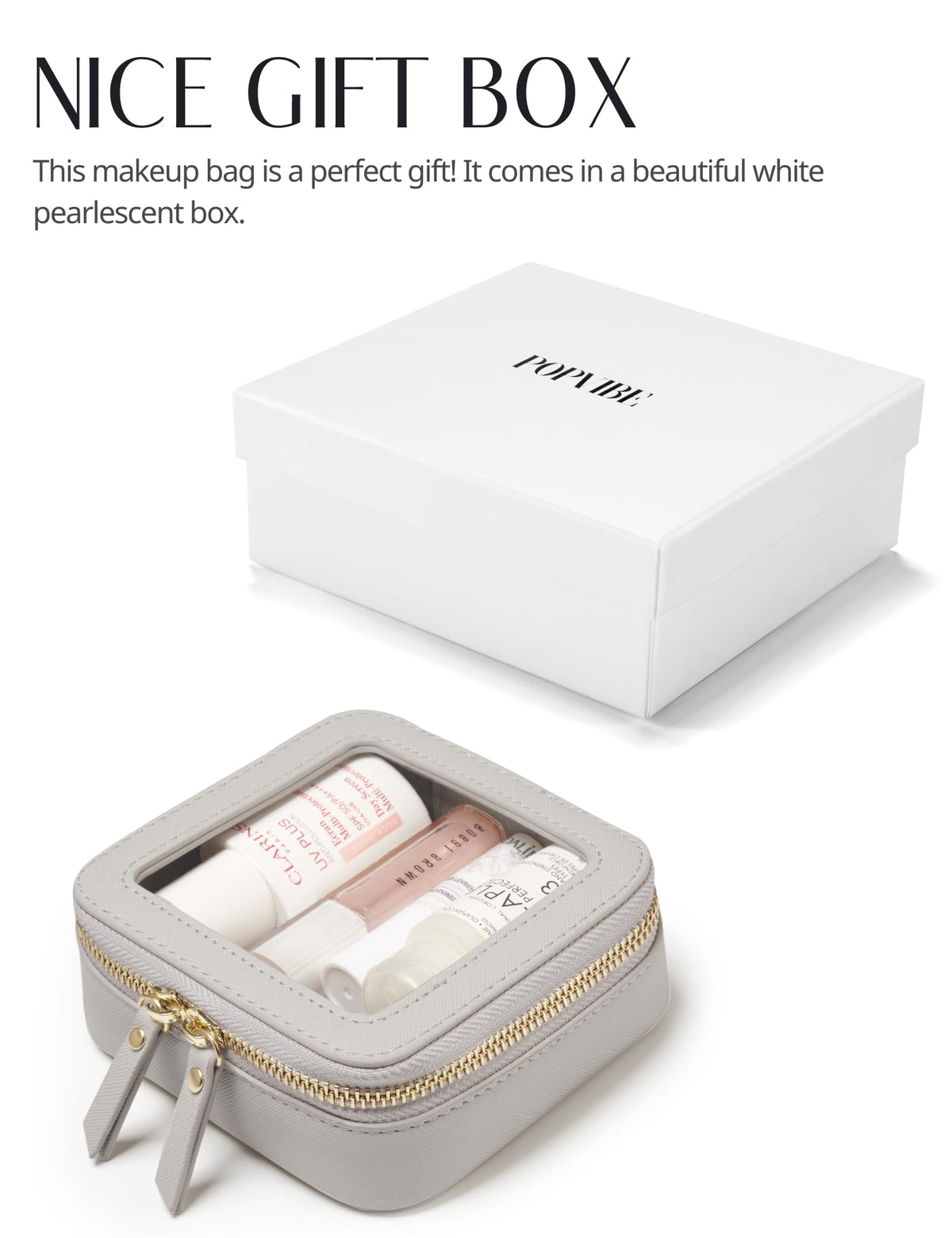 Pochette Cosmétique Popvibe en cuir blanc avec vue de dos