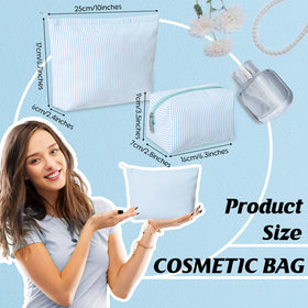 Pochette de maquillage Huhumy bleu clair avec design à rayures