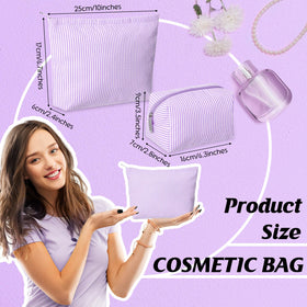 Pochette de maquillage Huhumy de petite taille, design à rayures violettes