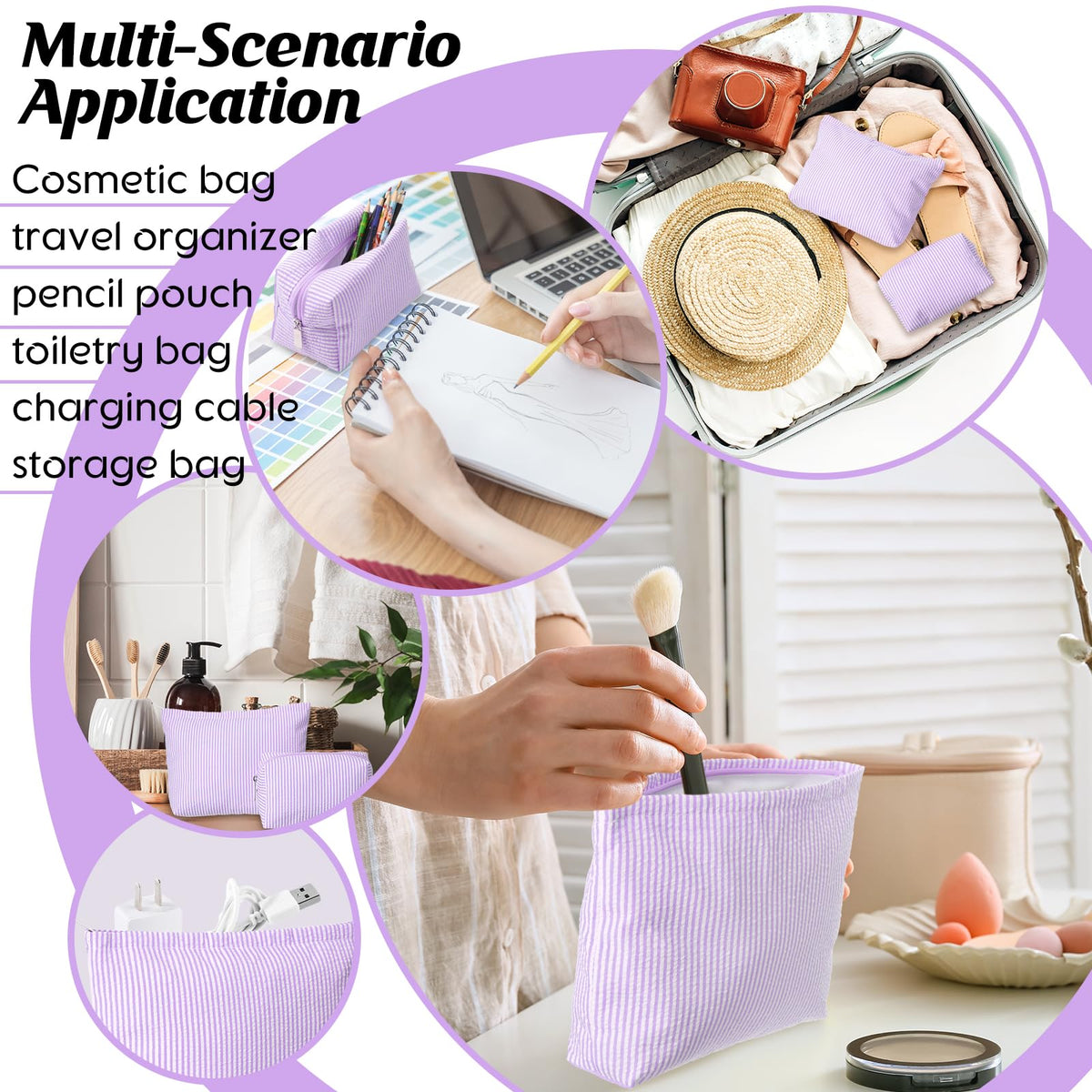 Pochette de maquillage Huhumy sur un fond esthétique avec des cosmétiques