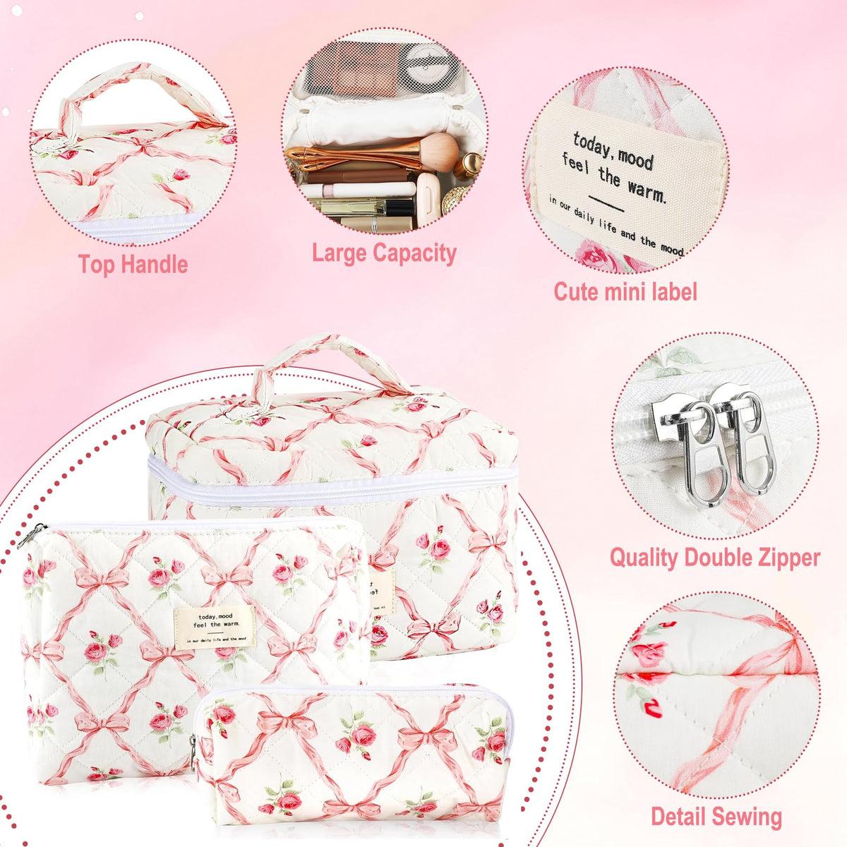Pochette de maquillage moyenne taille URSKYTOUS avec fermeture éclair