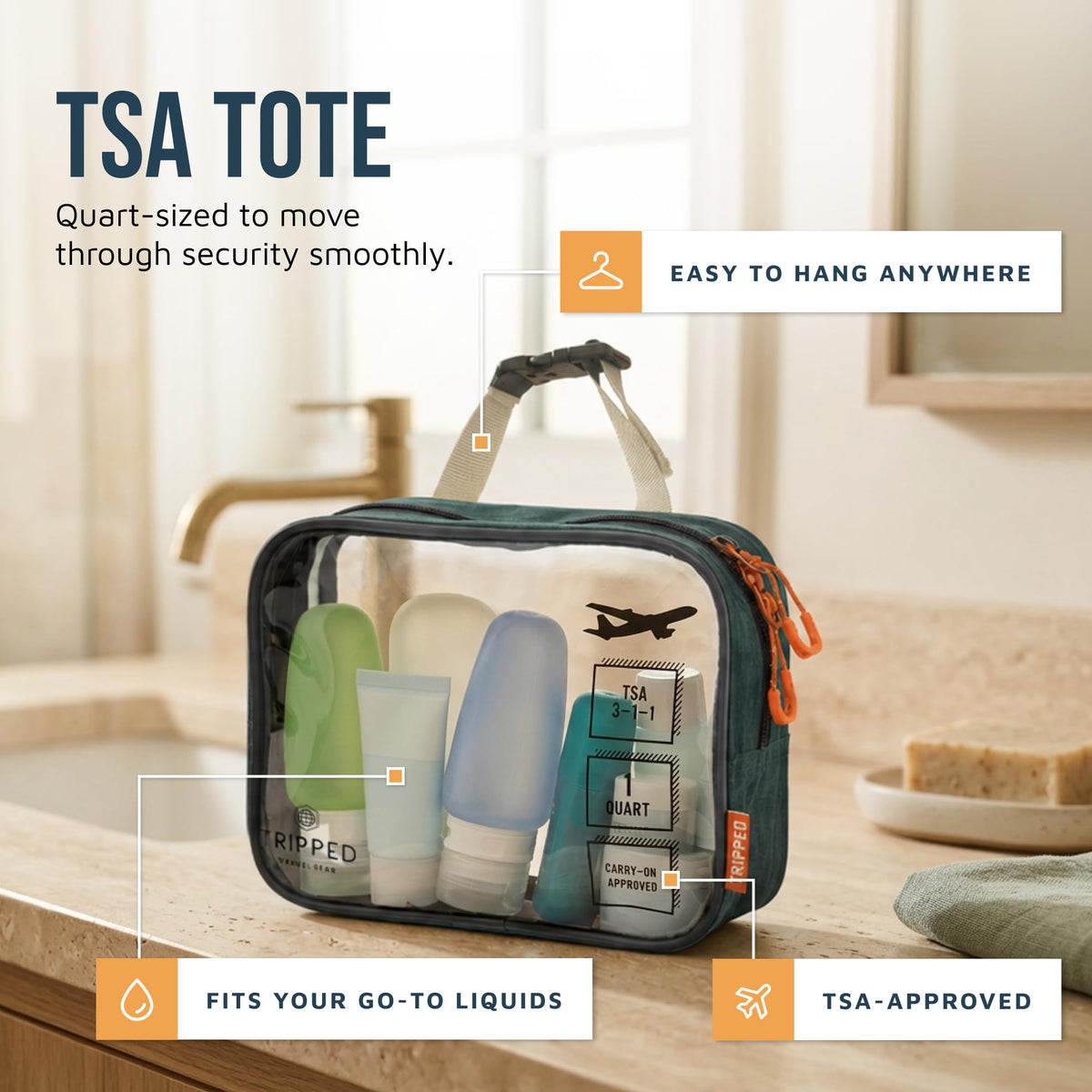Pochette organisatrice TRIPPED, vue de côté avec accessoires