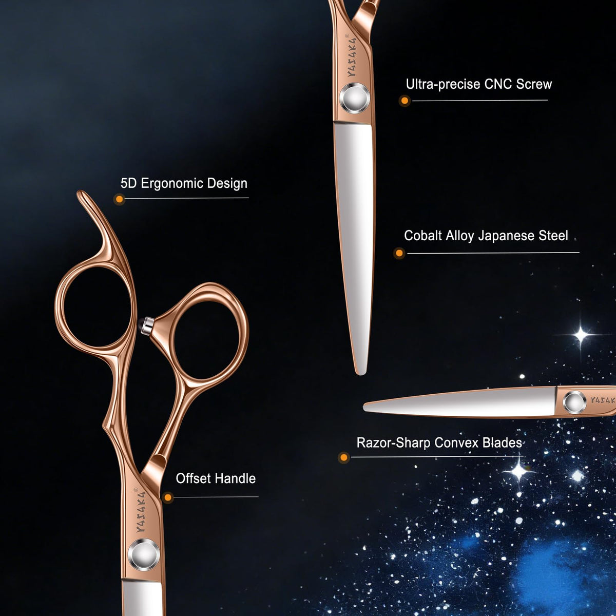 Poignée ergonomique des ciseaux de coiffure YASAKA