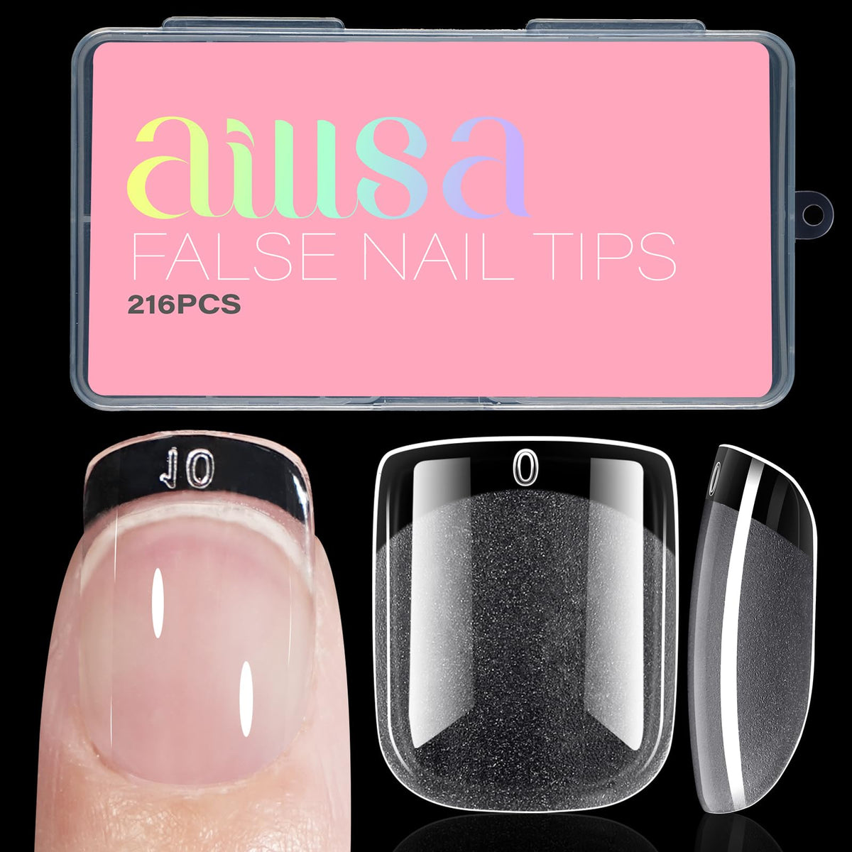 Pointes d'ongles AILLSA carrées extra courtes en gel, vue de face