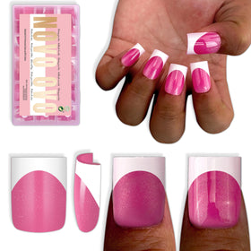 Pointes d'ongles FRENCH TIP carrées blanches NOVO OVO, vue de face