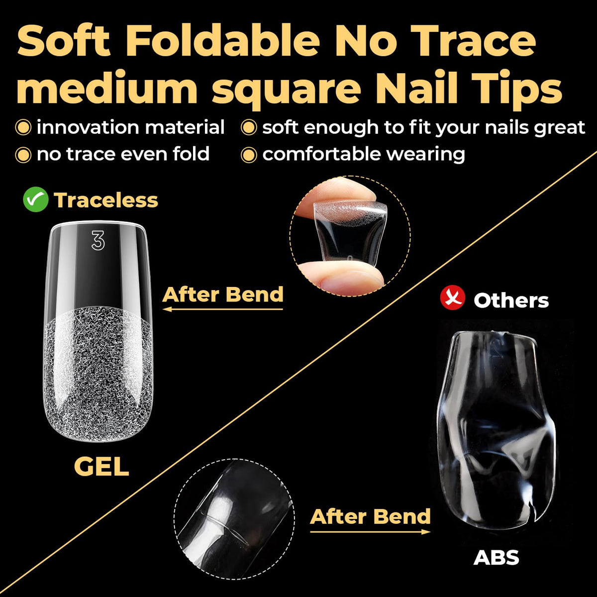 Points de nail carrés UNA GELLA 600pcs posés sur une surface plane