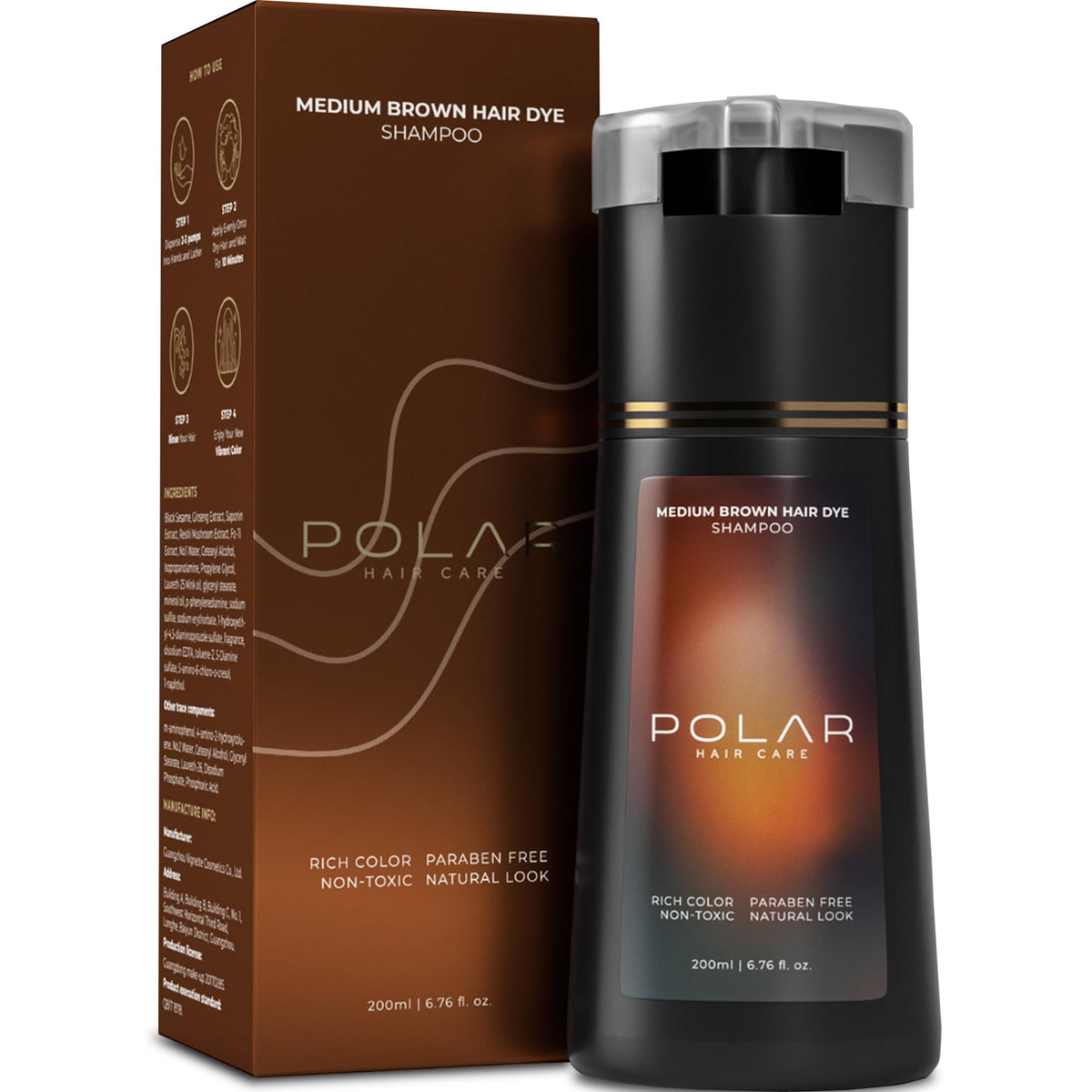 POLAR HAIR CARE shampooing colorant brun moyen 340g vue de face