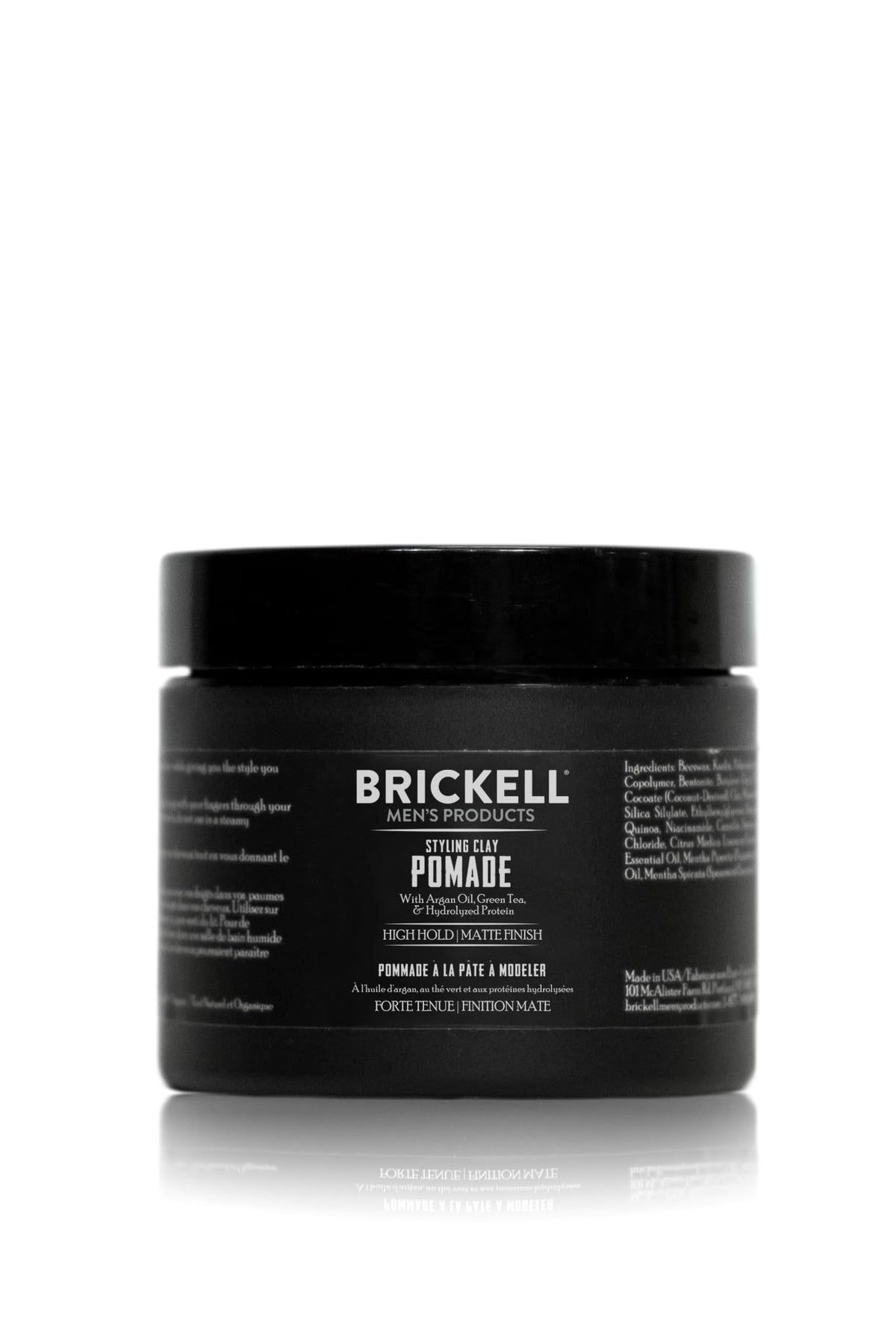 Pommade coiffante Brickell 90g vue avant avec couvercle noir