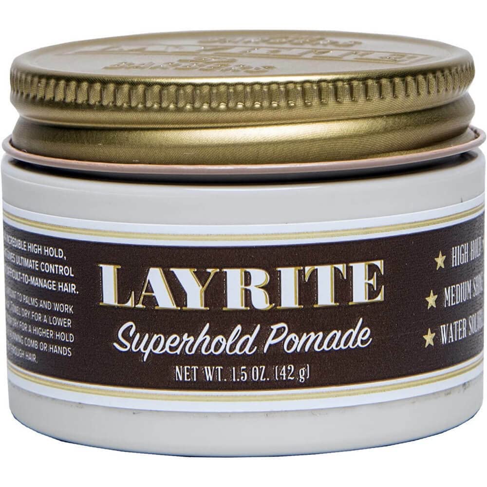 Pommade Layrite Superhold 1,5 oz vue de face avec packaging