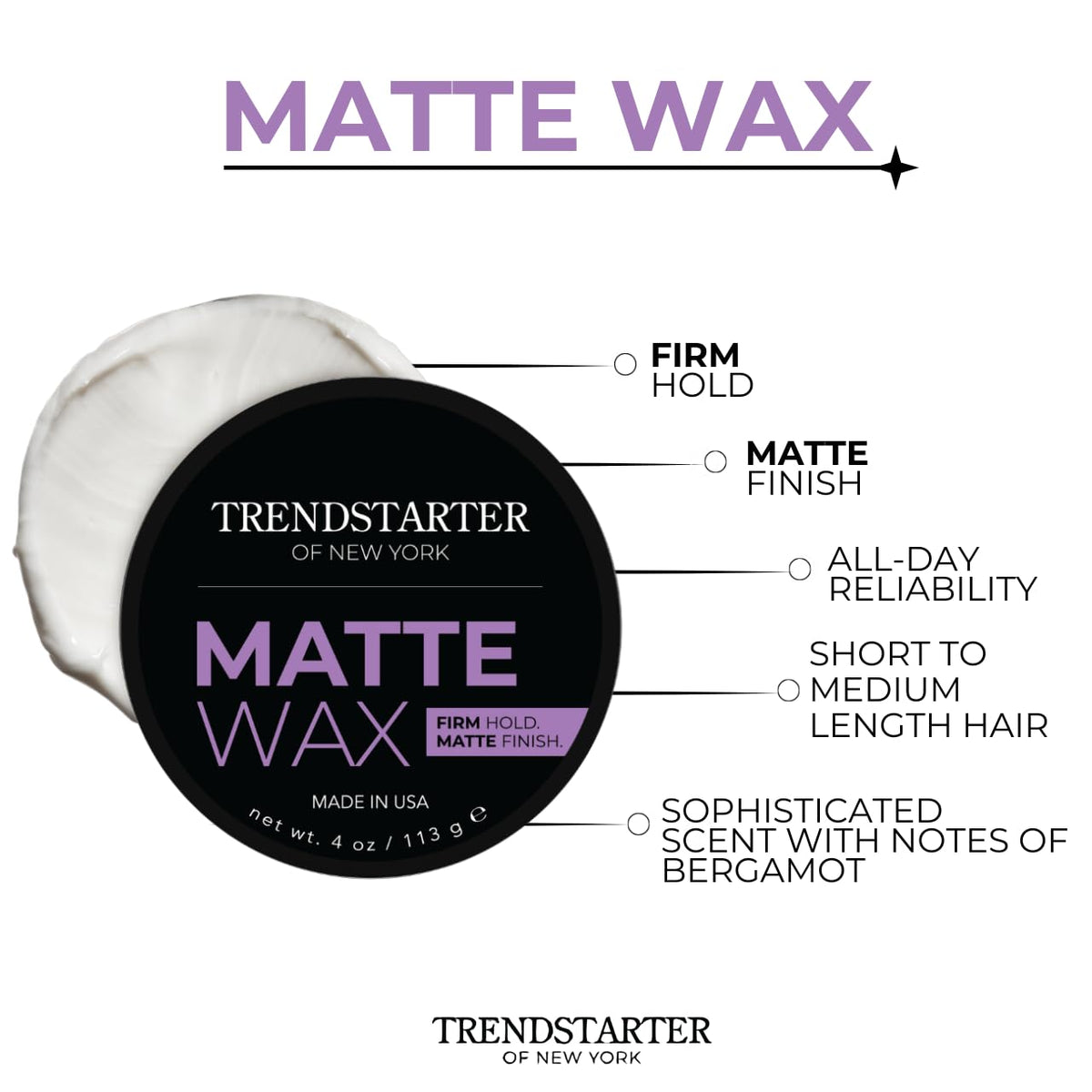Pommade TRENDSTARTER Matte Wax ouverte avec produit à l'intérieur
