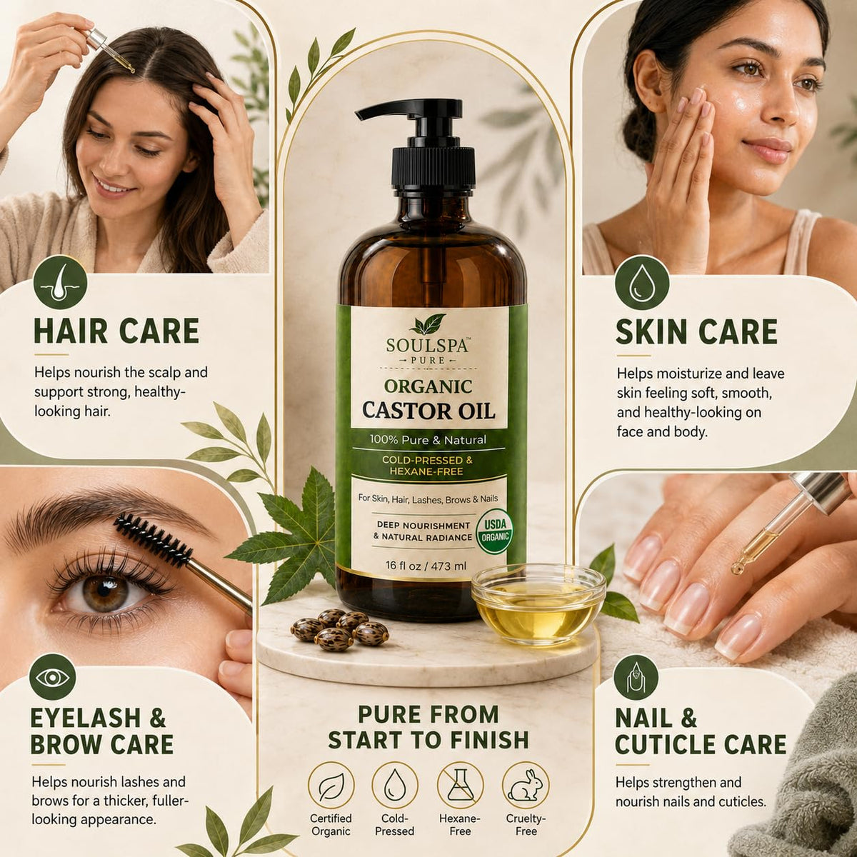 Pompe pratique de l'huile de ricin bio SOULSPA PURE