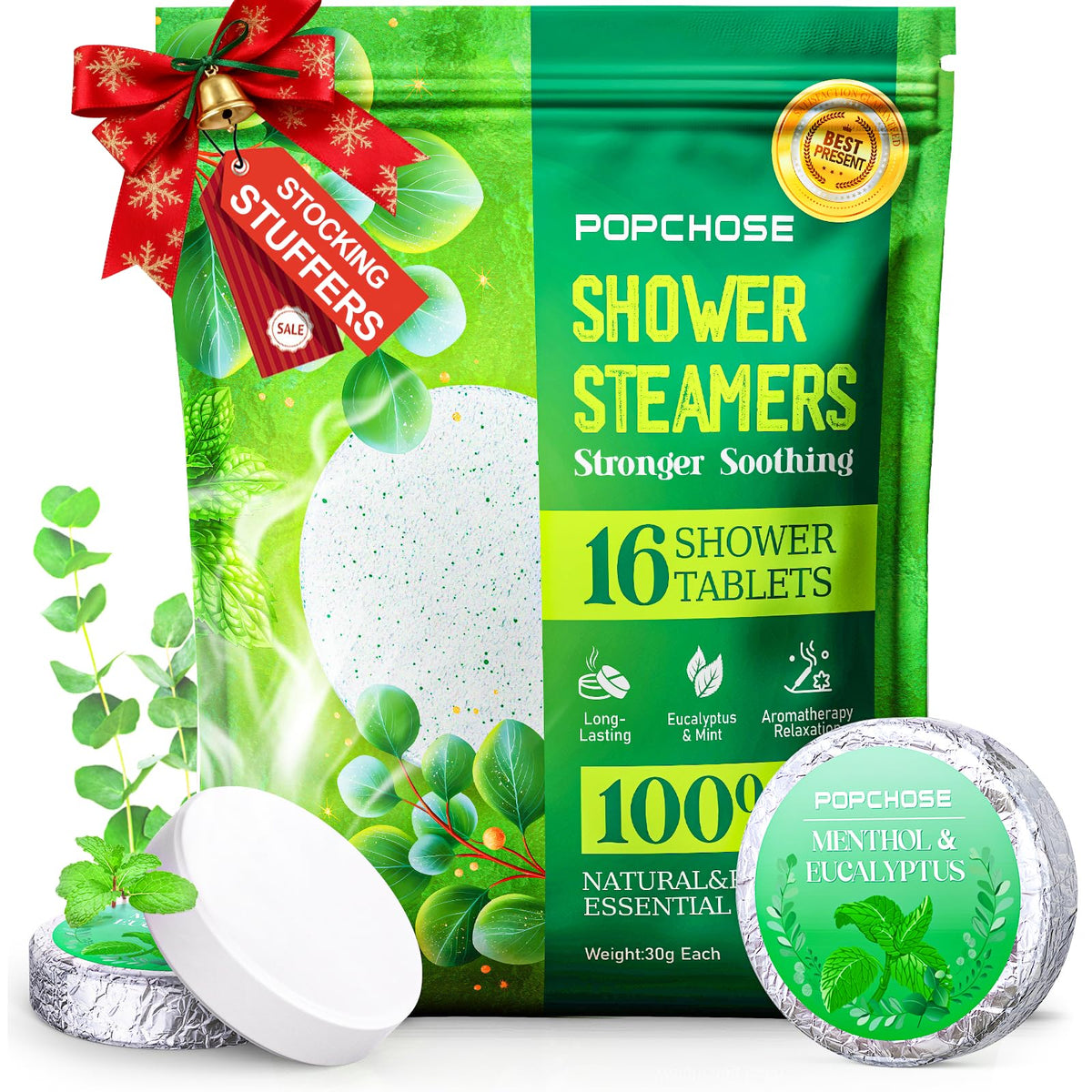 POPCHOSE Effervescent de Douche Eucalyptus 16 pièces, emballage individuel