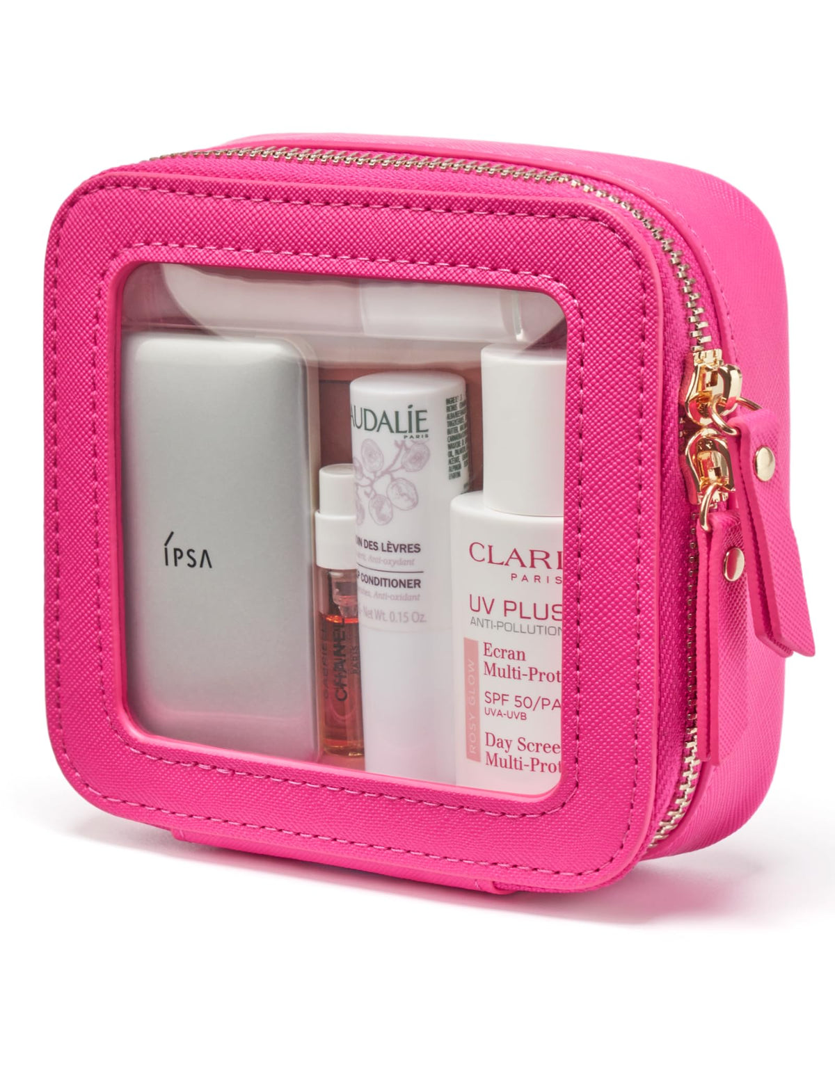 Popvibe Mini Trousse de Maquillage transparent vue avant rose fuchsia