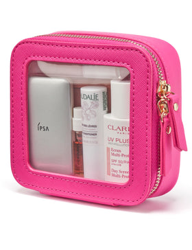 Popvibe Mini Trousse de Maquillage transparent vue avant rose fuchsia