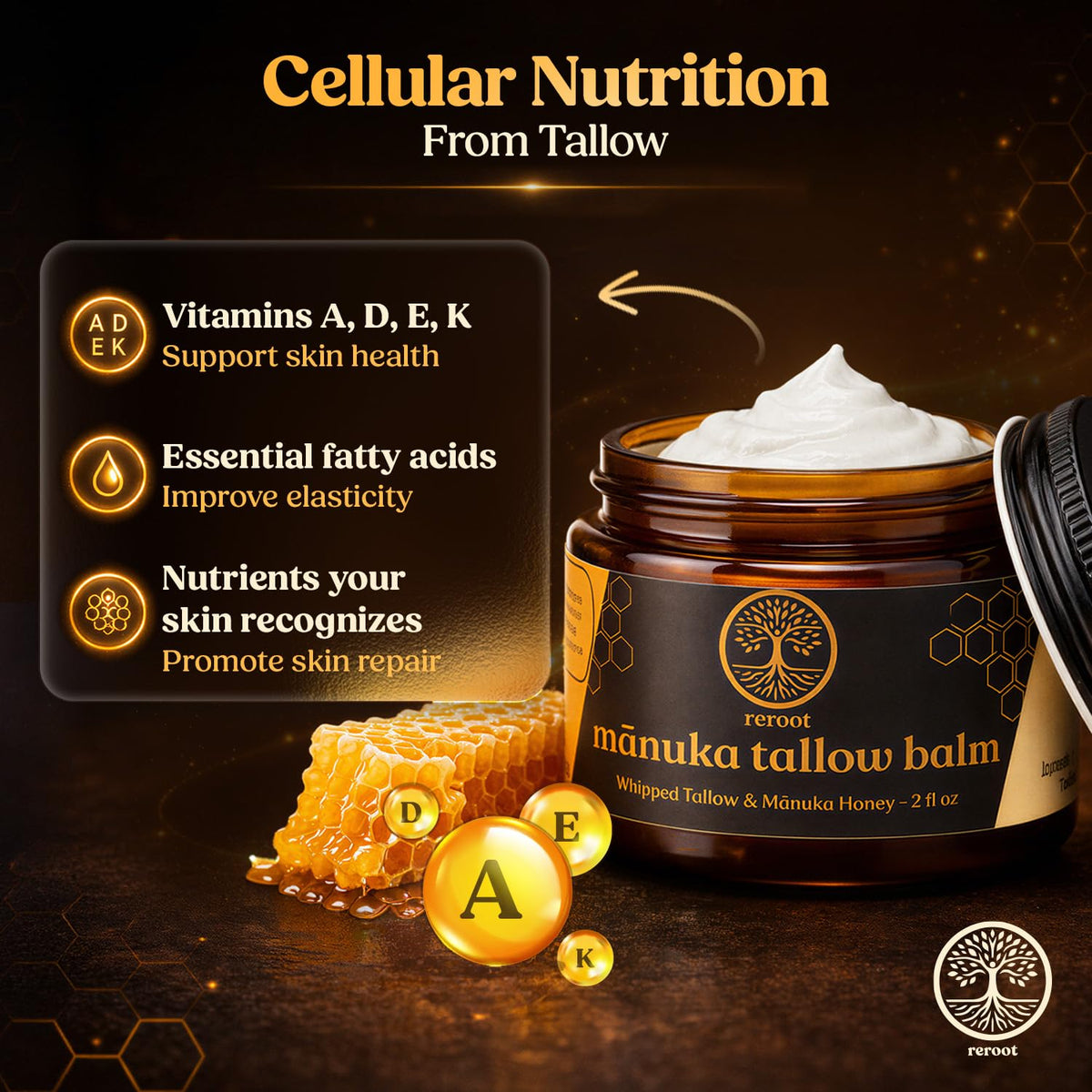 Pot de Baume Manuka Tallow Reroot Organics ouvert