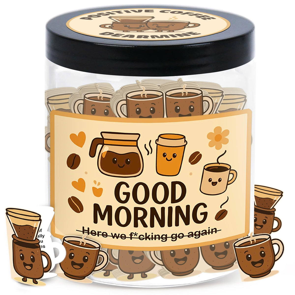 Pot de Café Positif DEARMINE avec 60 cartes d'affirmation en vue de face