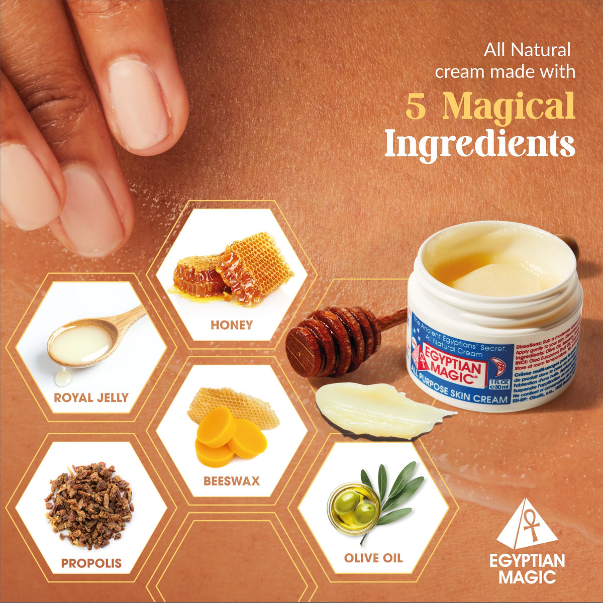 Pot de crème Egyptian Magic ouvert avec produit visible