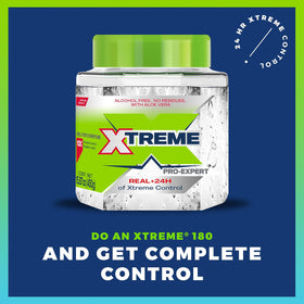 Pot de gel coiffant transparent Xtreme ouvert avec une cuillère