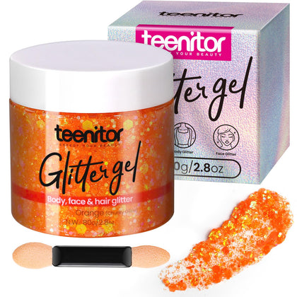 Pot de gel pailleté orange Teenitor vue de face