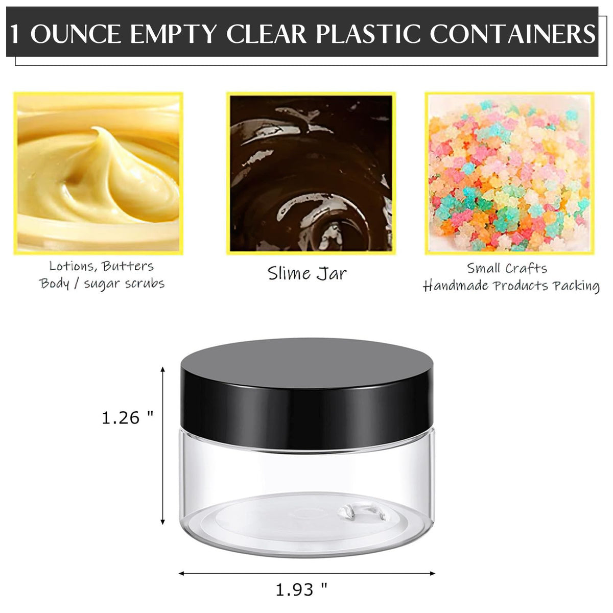 Pot en plastique TUZAZO 30ml, vue de côté avec couvercle noir