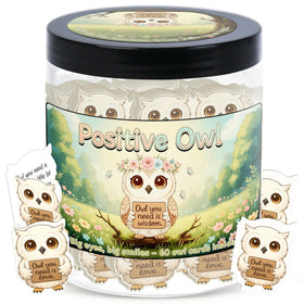 Pot hibou positif avec figurine de hibou et cartes d'affirmations