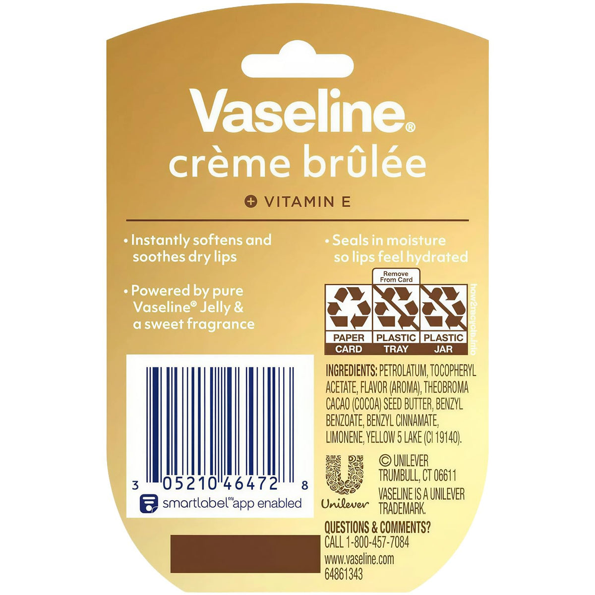 Pots de baume à lèvres Vaseline Crème Brûlée ouverts