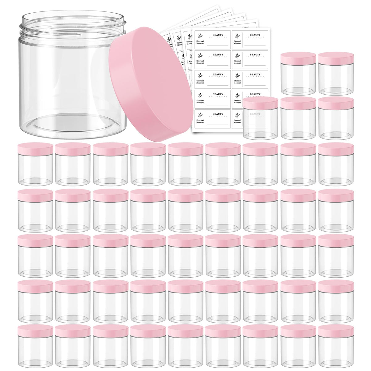 Pots en plastique de 4 oz avec couvercles roses, vue de face
