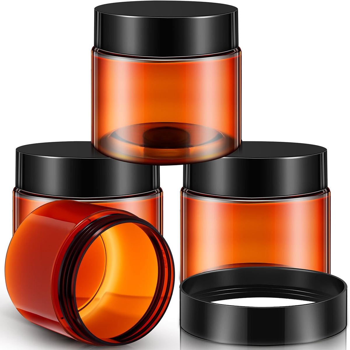 Pots en plastique Patelai 6 oz avec couvercles noirs, vue de face