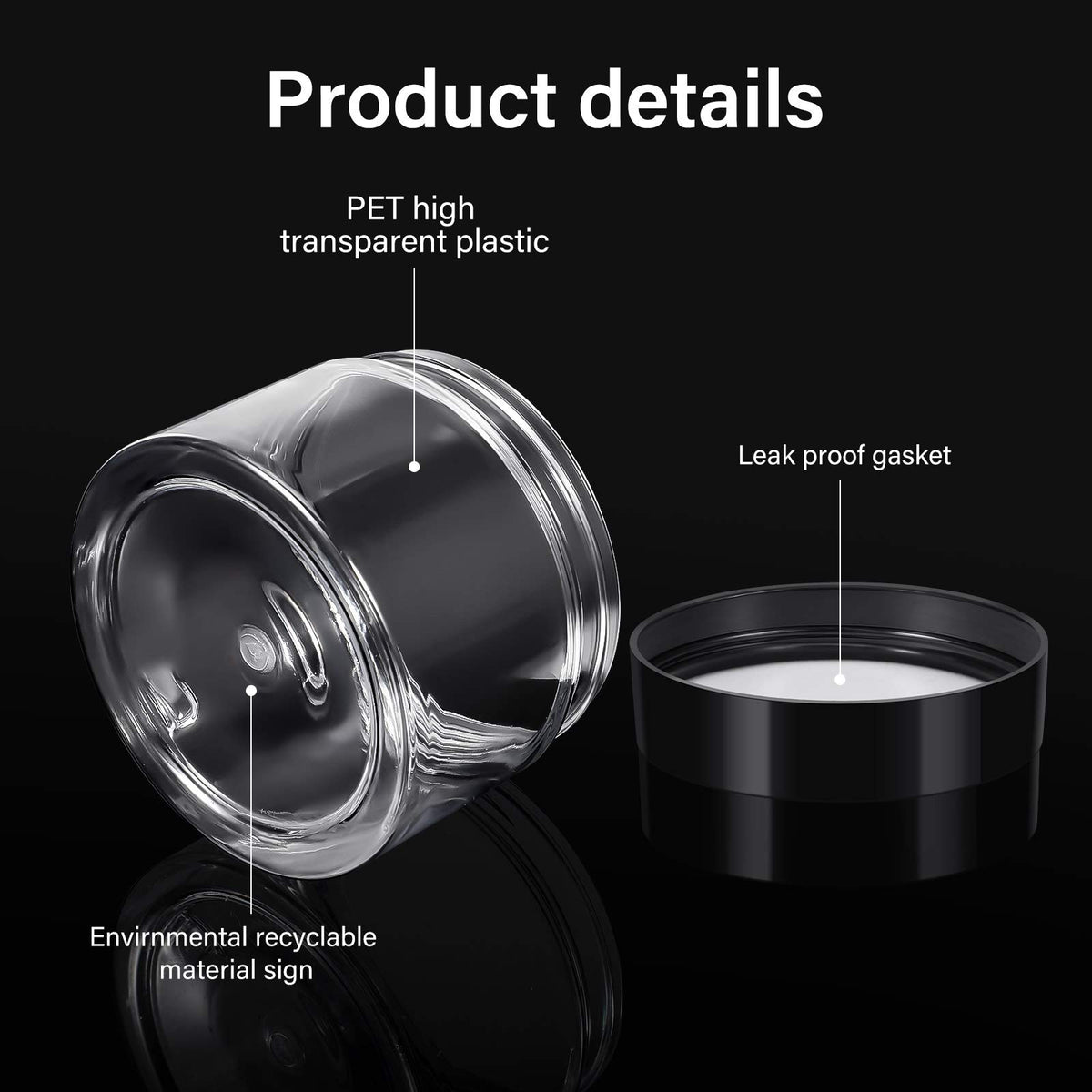 Pots en plastique Patelai avec couvercle, vus de côté sur un fond blanc