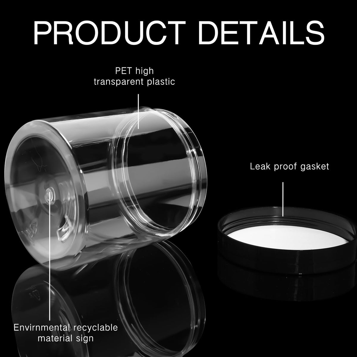 Pots en plastique Patelai avec couvercles à vis, vue latérale