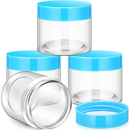 Pots en plastique Patelai avec couvercles bleus, vue de face