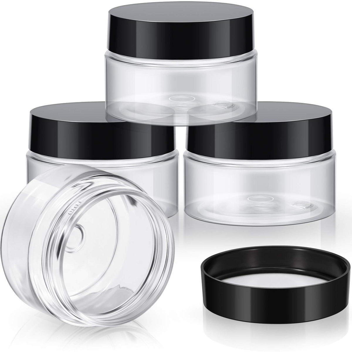 Pots en plastique Patelai avec couvercles noirs vue de face