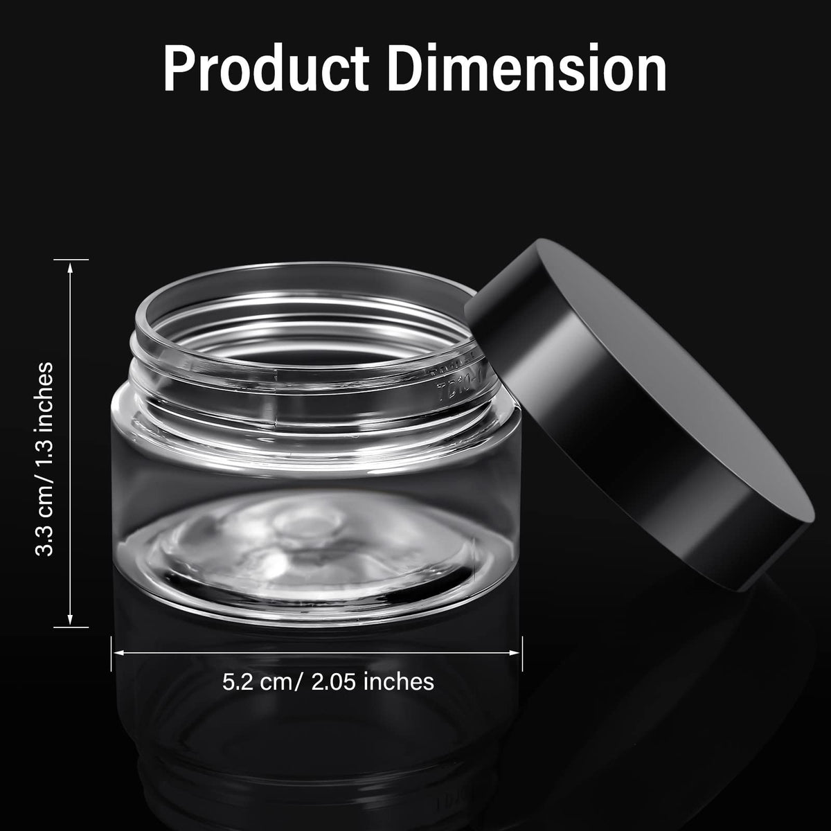 Pots en plastique Patelai montrant la capacité de 1 oz