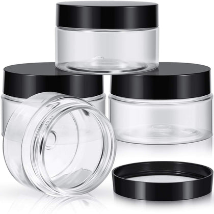 Pots en plastique Patelai noirs avec couvercles vissés, vue de face