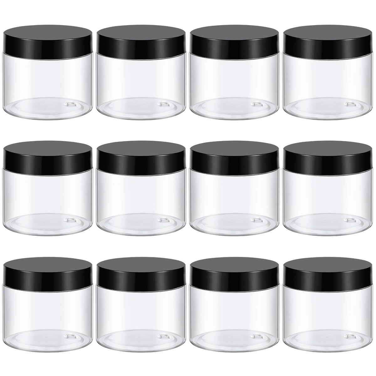 Pots en plastique TUZAZO de 180 ml avec couvercles noirs, vue frontale