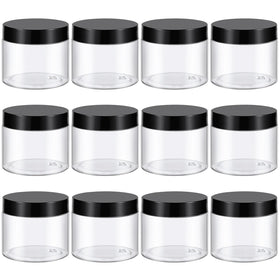 Pots en plastique TUZAZO de 180 ml avec couvercles noirs, vue frontale