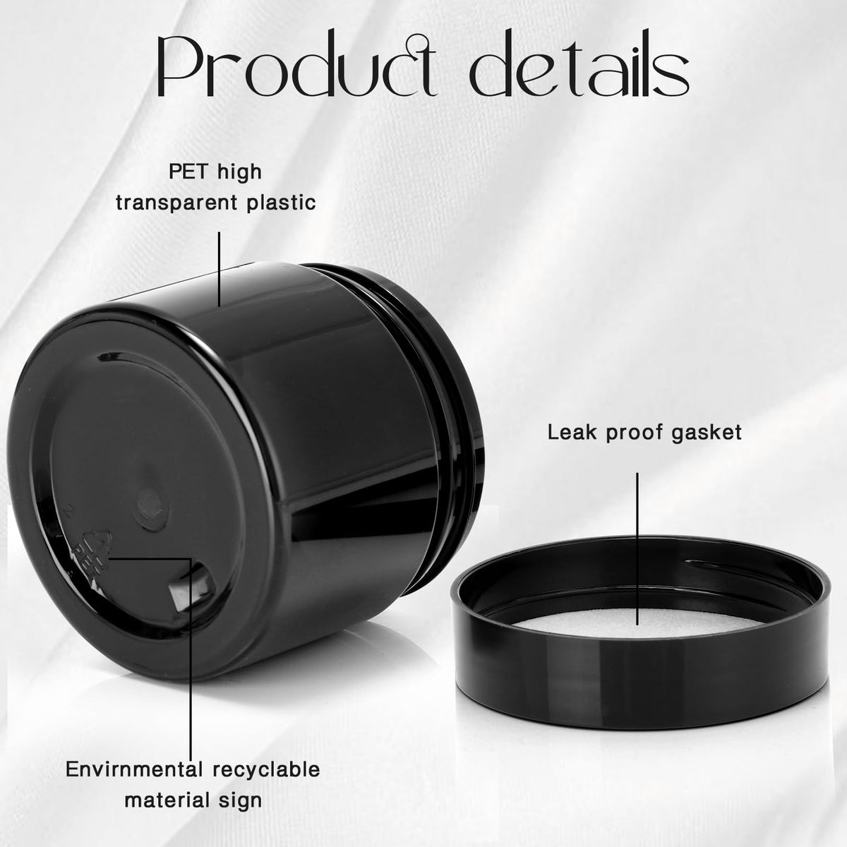 Pots Patelai en plastique noir remplis de crème