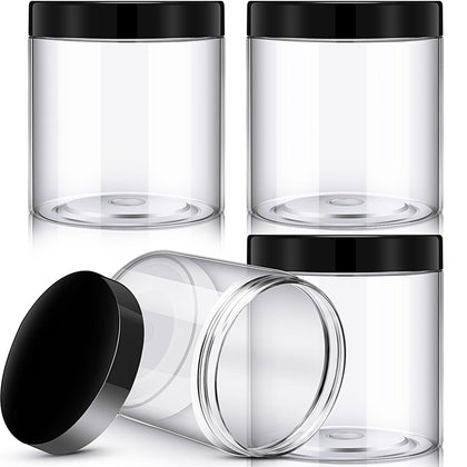 Pots ronds en plastique Patelai avec couvercles noirs, vue de face