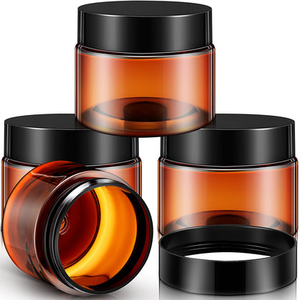 Pots ronds Patelai 2 oz en plastique amber avec couvercles noirs