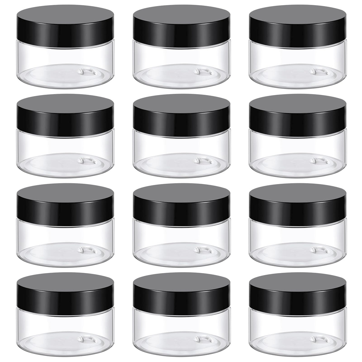 Pots TUZAZO en plastique transparent avec couvercles noirs, pack de 12