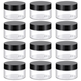 Pots TUZAZO en plastique transparent avec couvercles noirs, pack de 12