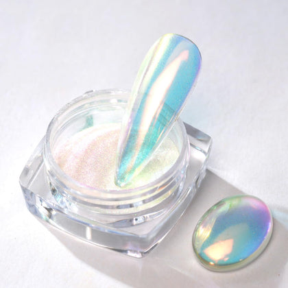 Poudre à ongles chrome Pretty Diva 0,3g vue avant avec effet irisé