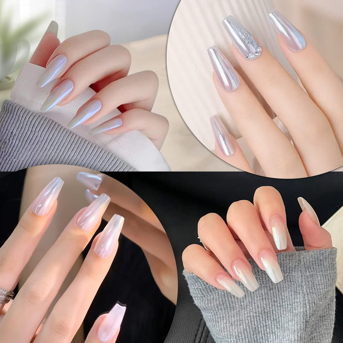 Poudre chrome Artdone sur ongles naturels