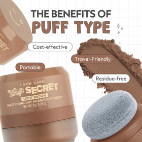 Poudre de shampooing sec I DEW CARE à côté d'autres produits de beauté